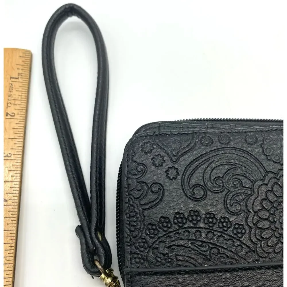 Stone Mountain Leather embossed paisley Wallet Wristlet‎